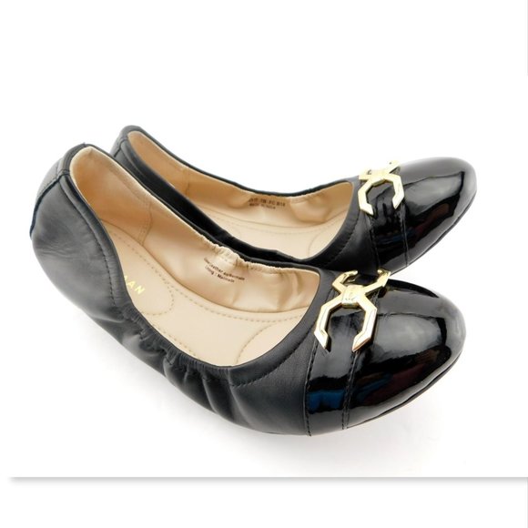 New COLE HAAN C Logo Buckle Black Ballet Flats 7 - Picture 1 of 5